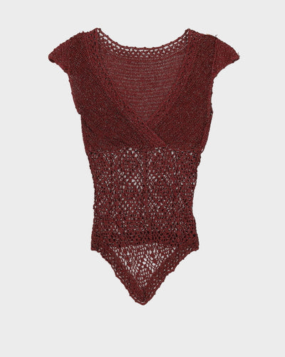 Y2K Crochet Burgundy and Gold Top - XS