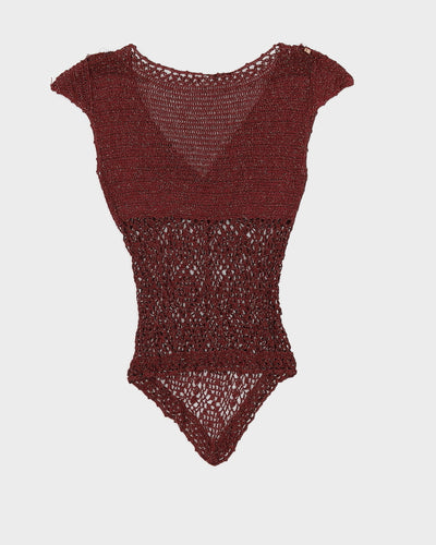 Y2K Crochet Burgundy and Gold Top - XS