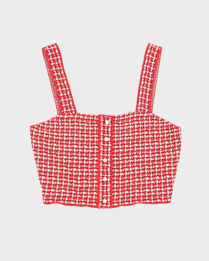 Sandro Daniella Cropped Tweed Red Top - S