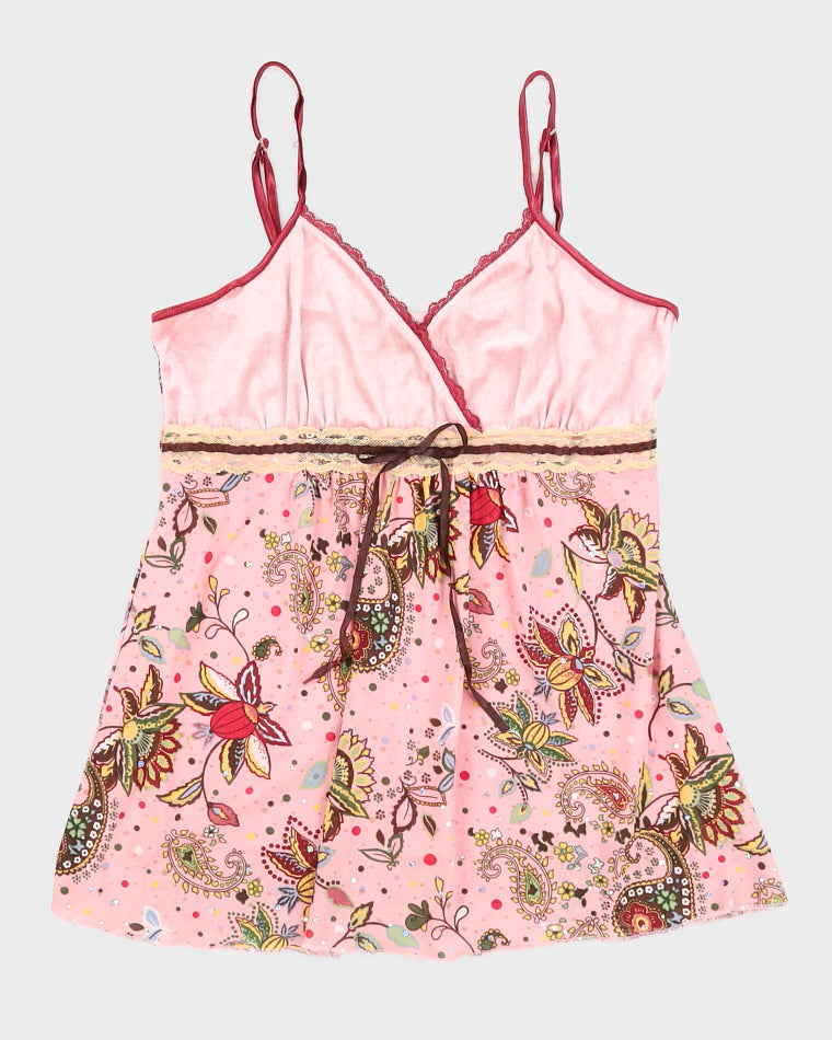 Y2K Pink Paisley Print Cami Top - S
