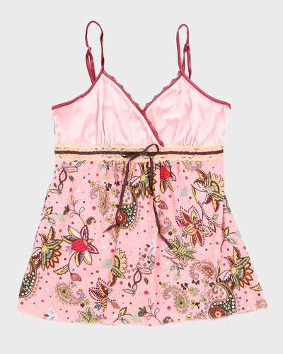 Y2K Pink Paisley Print Cami Top - S