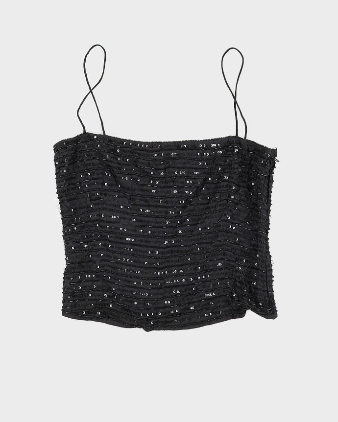 Massimo Dutti Women Black Sequin Cami Top - S