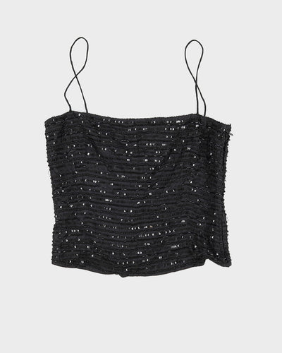 Massimo Dutti Women Black Sequin Cami Top - S