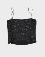 Massimo Dutti Women Black Sequin Cami Top - S