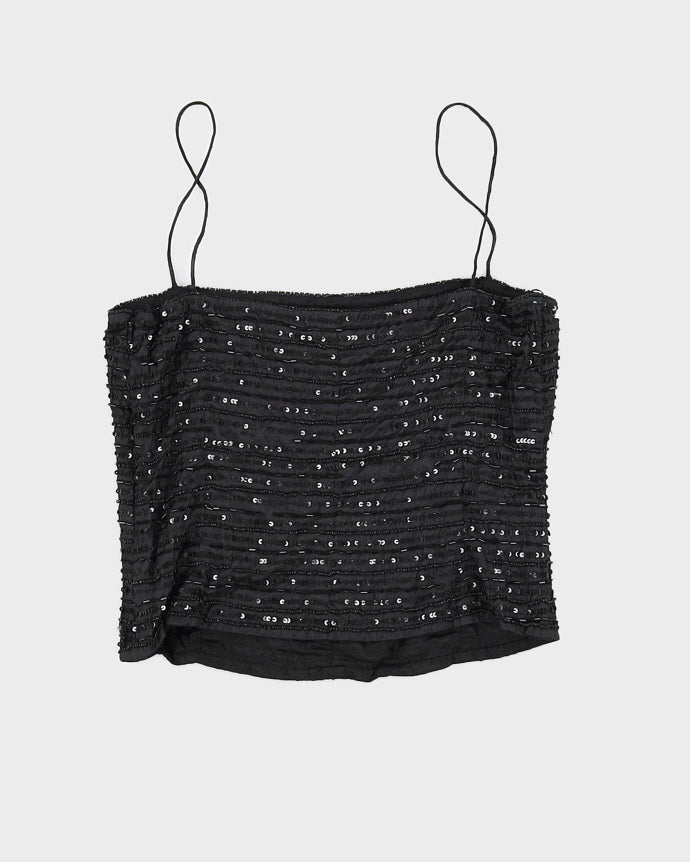 Massimo Dutti Women Black Sequin Cami Top - S