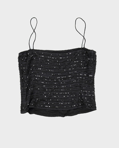 Massimo Dutti Women Black Sequin Cami Top - S