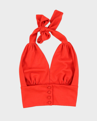 1970s Orange Halter Neck Top - XS