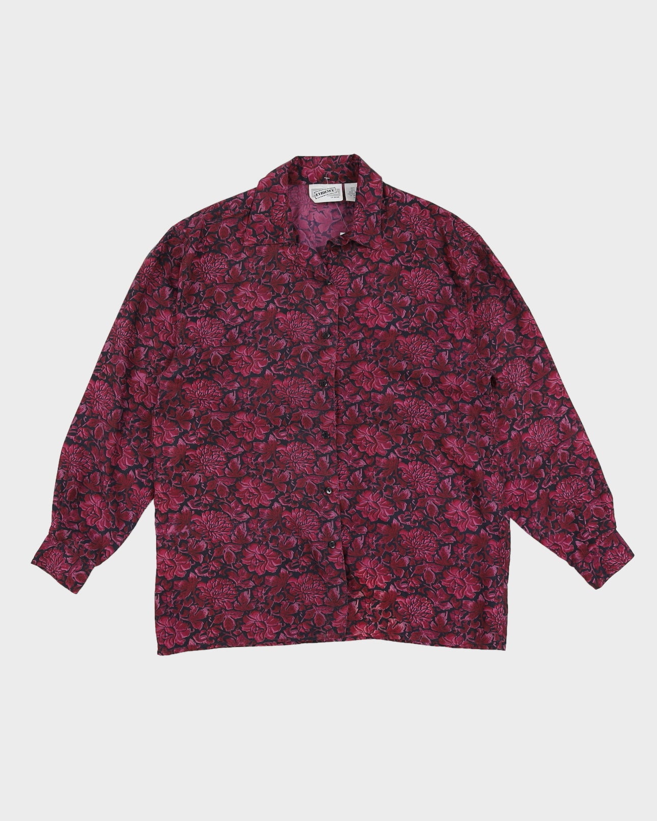 Vintage 90s Evidence Purple Floral Silk Blouse - M