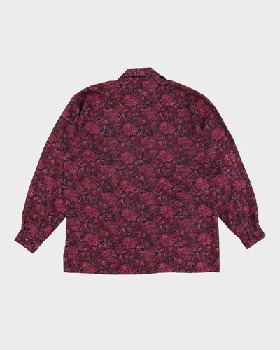 Vintage 90s Evidence Purple Floral Silk Blouse - M