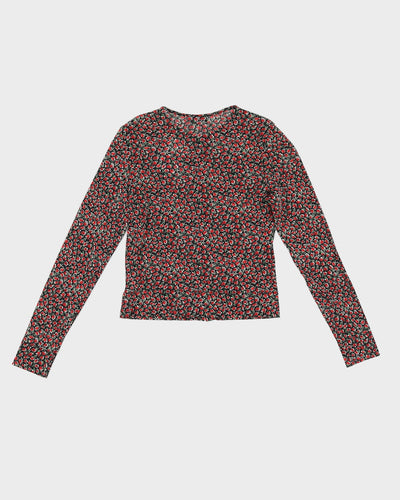 Y2K 00s Kookai Floral Mesh Button Up Top - S