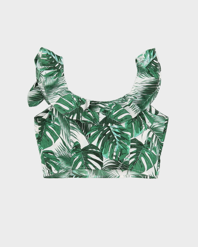 Guess Green Patterned Cropped Blouse - M