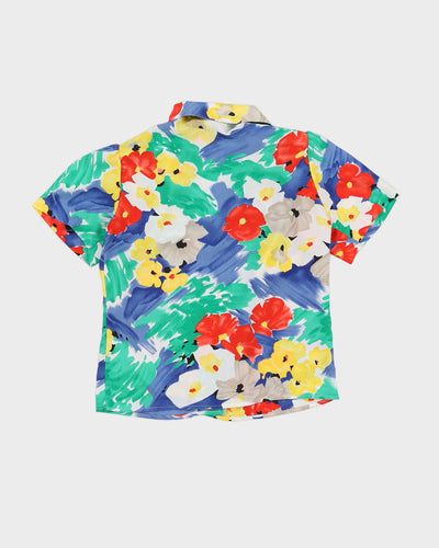 00s Blue Patterned Short Sleeve Blouse - S