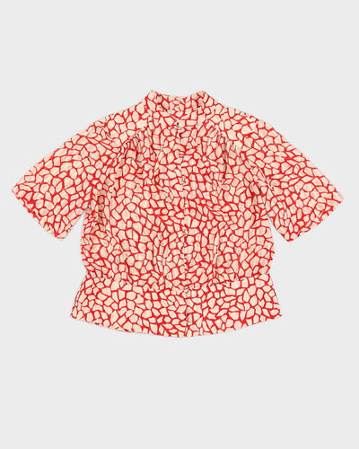 Red And Cream Patterned Short Sleeve Blouse - M