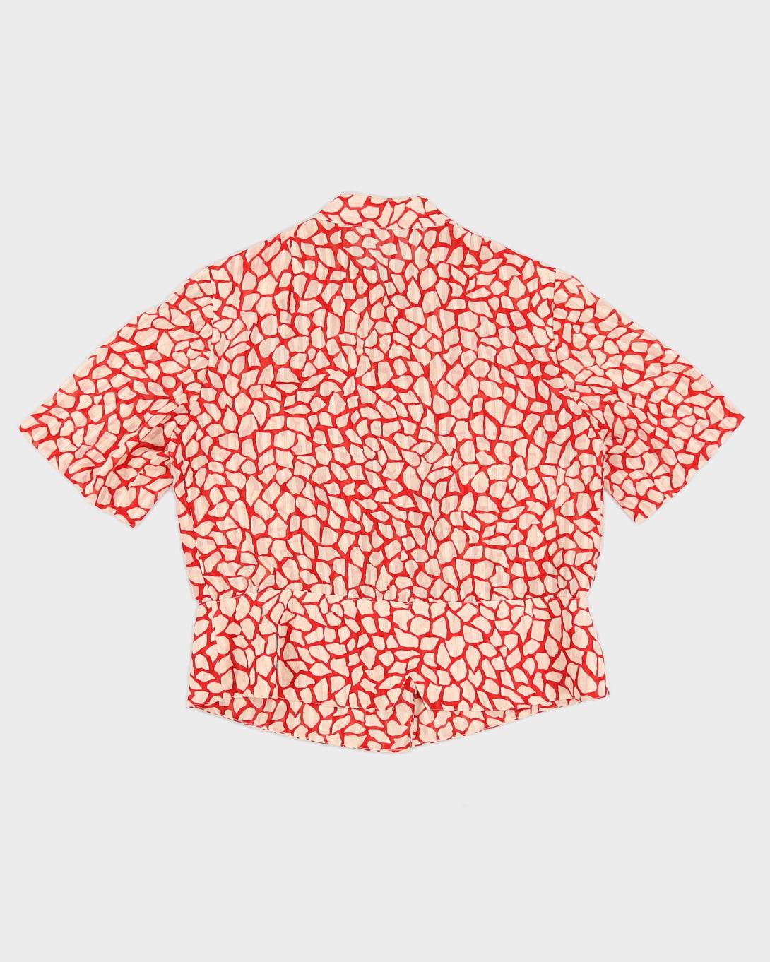 Red And Cream Patterned Short Sleeve Blouse - M