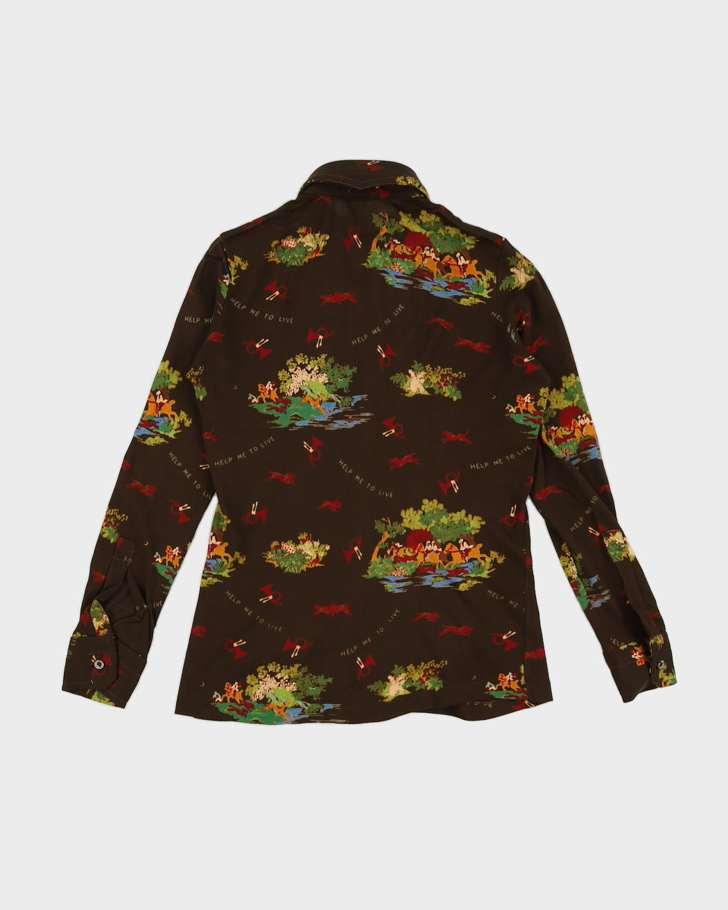 Vintage 70s Pooh Jeans Horse & Trumpet Print Shirt - M