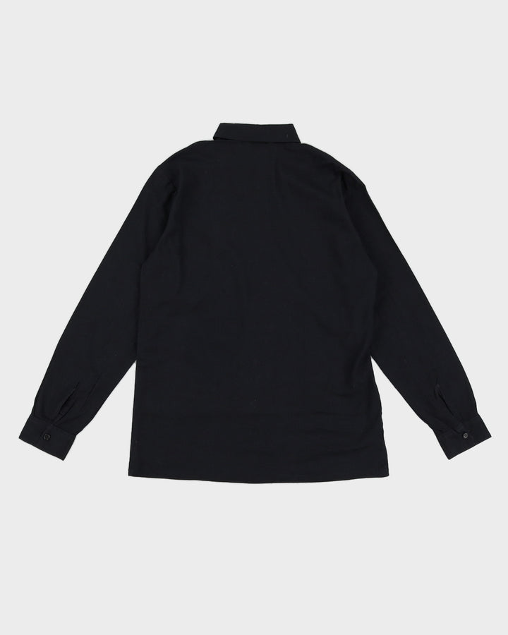 Vintage 70s Tuareg Black Shirt With Floral Collar - S