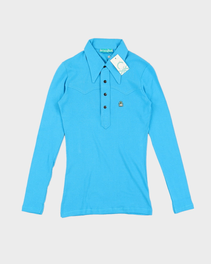 Vintage 70s Benetton Women's Blue Polo Shirt - S