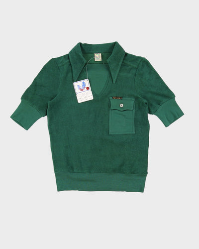 Vintage 70s Pooh Jeans Green Terry Towelling Top - XS/S