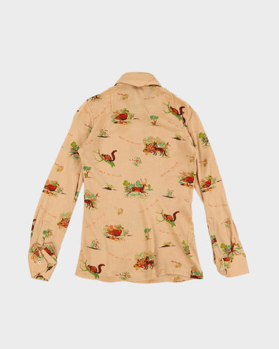 Vintage 70s Pooh Jeans Squirrel Print Shirt - M