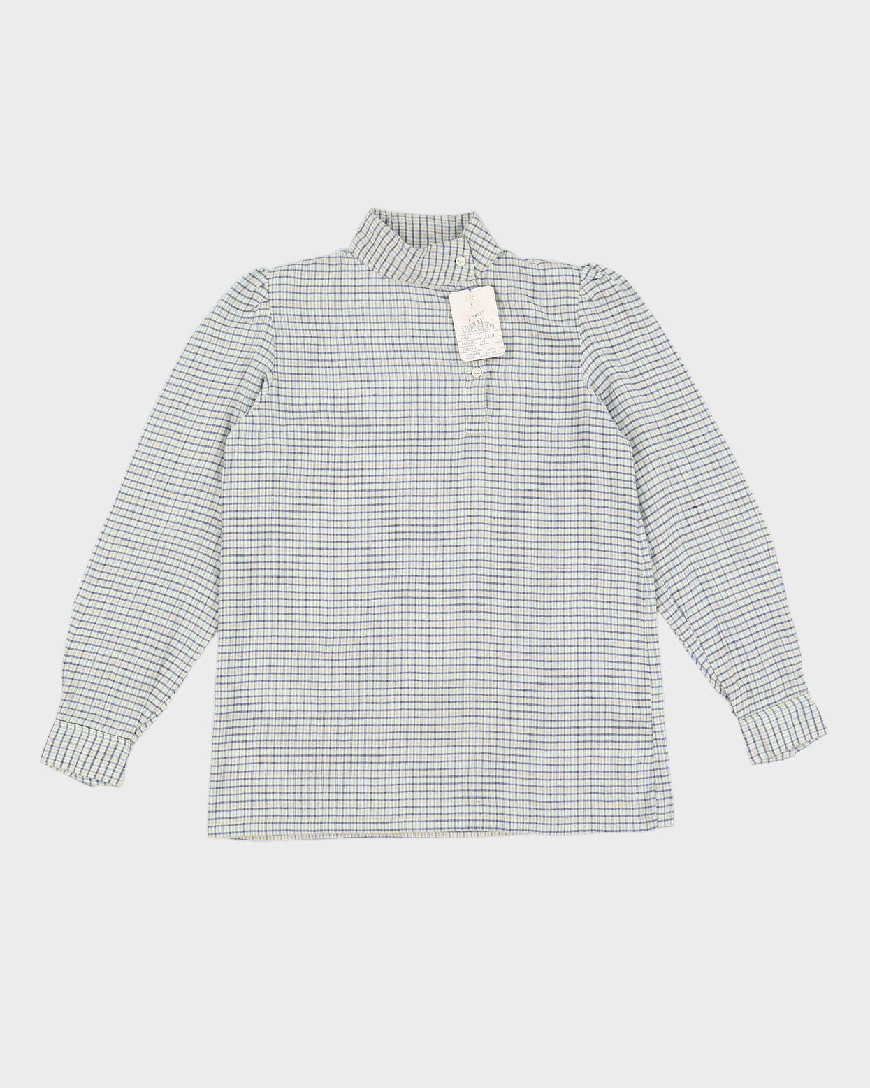 Vintage 70s Tuareg Blue &amp; Green Gingham Blouse - M