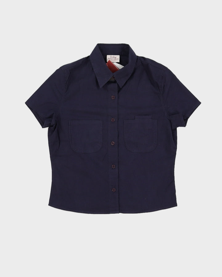 Vintage 70s Sisley Navy Cropped Blouse - M