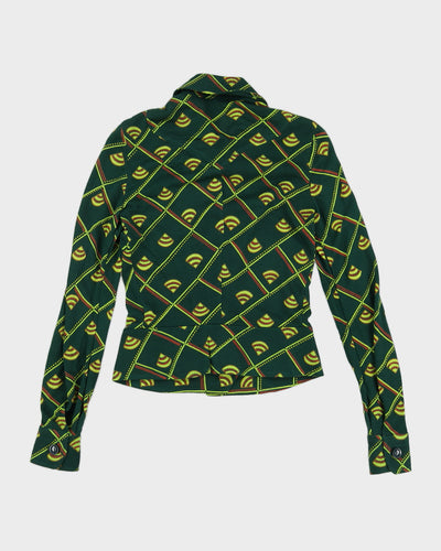 Vintage 70s Miba Women's Green Printed Shirt - S/M