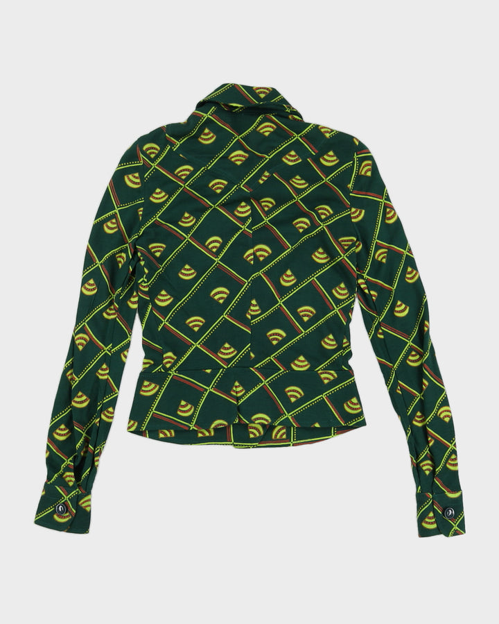 Vintage 70s Miba Women's Green Printed Shirt - S/M