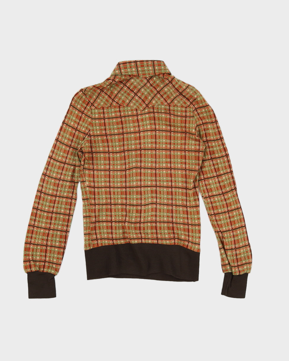 Vintage 70s Pooh Soft Line Brown Plaid Polo Top - S