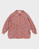 Vintage 70s Pink Floral Silk Blouse - L