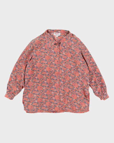 Vintage 70s Pink Floral Silk Blouse - L