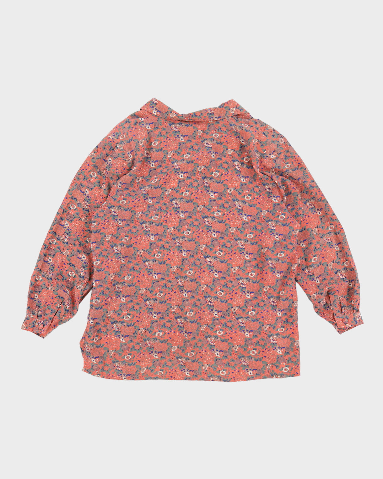 Vintage 70s Pink Floral Silk Blouse - L