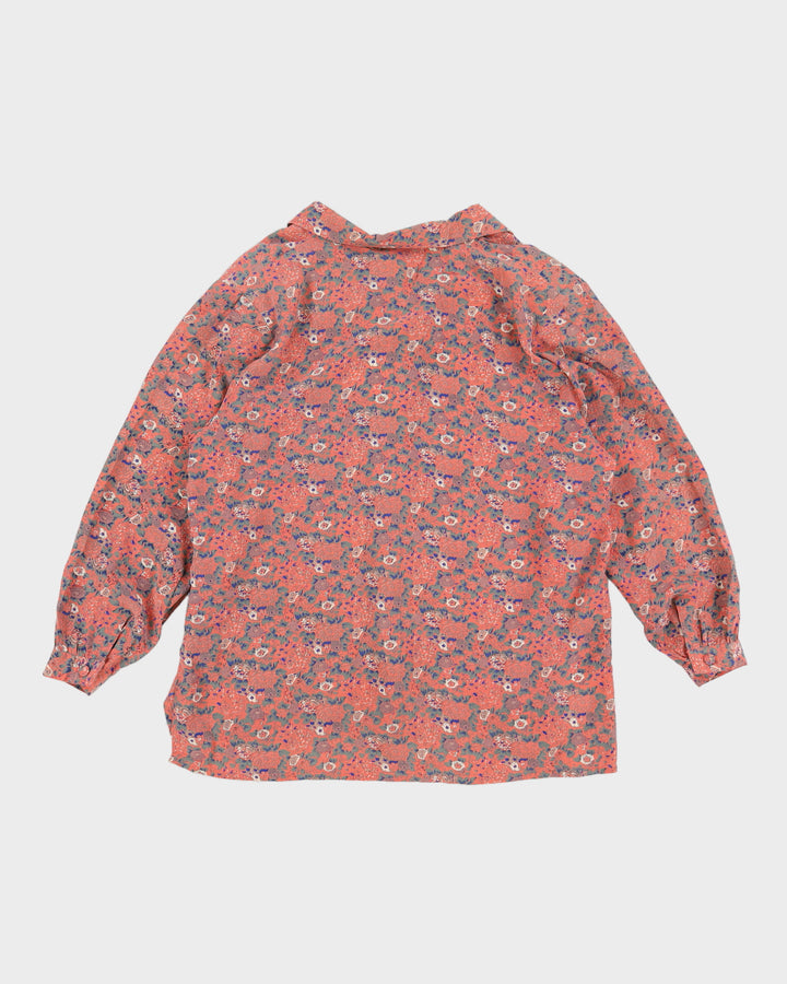 Vintage 70s Pink Floral Silk Blouse - L