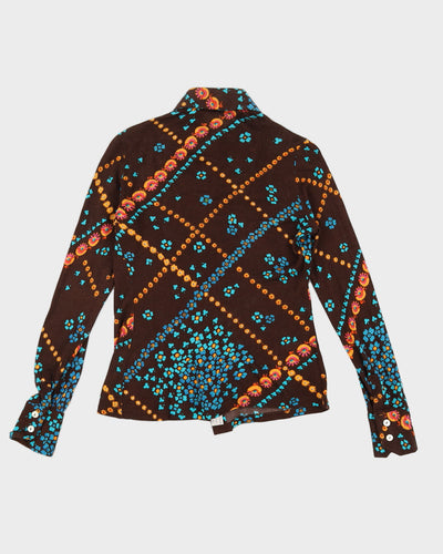 Vintage 70s Imatex Brown Floral Print Blouse - M