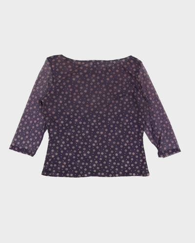Y2K 00s INC Purple Polka Dot Mesh Top - M