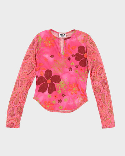 Y2K 00s MBA Paris Pink Paisley Mesh Top - S/M