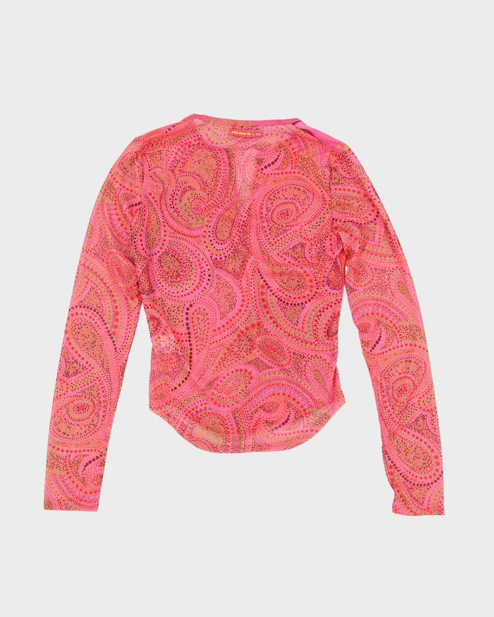 Y2K 00s MBA Paris Pink Paisley Mesh Top - S/M