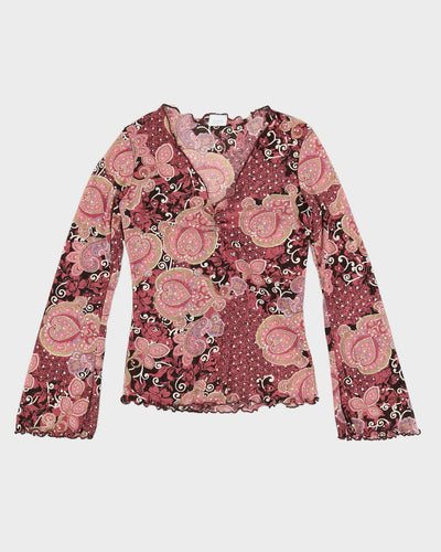 Y2K 00s Suzy Shier Purple Paisley Lettuce Hem Top - M
