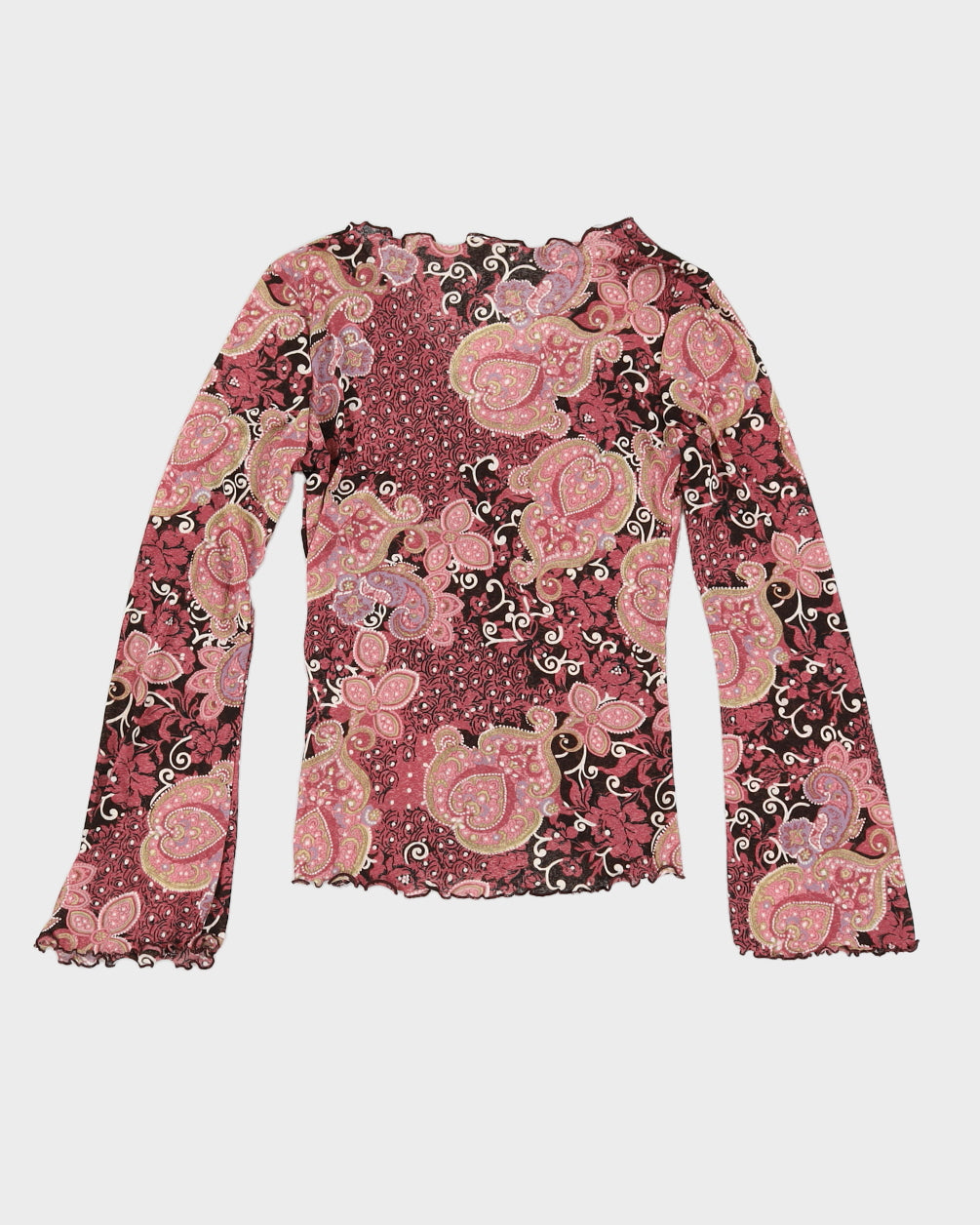 Y2K 00s Suzy Shier Purple Paisley Lettuce Hem Top - M