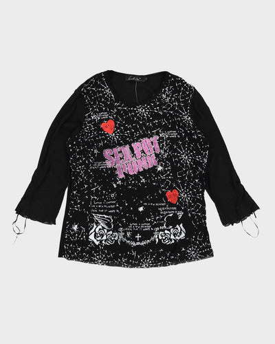 Y2K 00s Lolina Punk Mesh Top - L