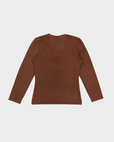 Y2K 00s Vie Ta Vie Glittery Houndstooth Brown Top - S/M
