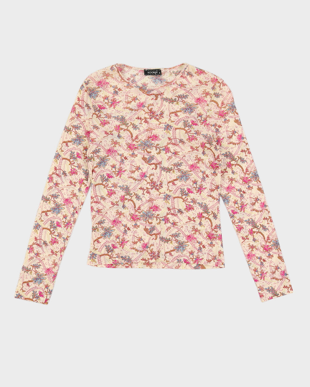 Y2K 00s Kookai Paisley Floral Mesh Top - M