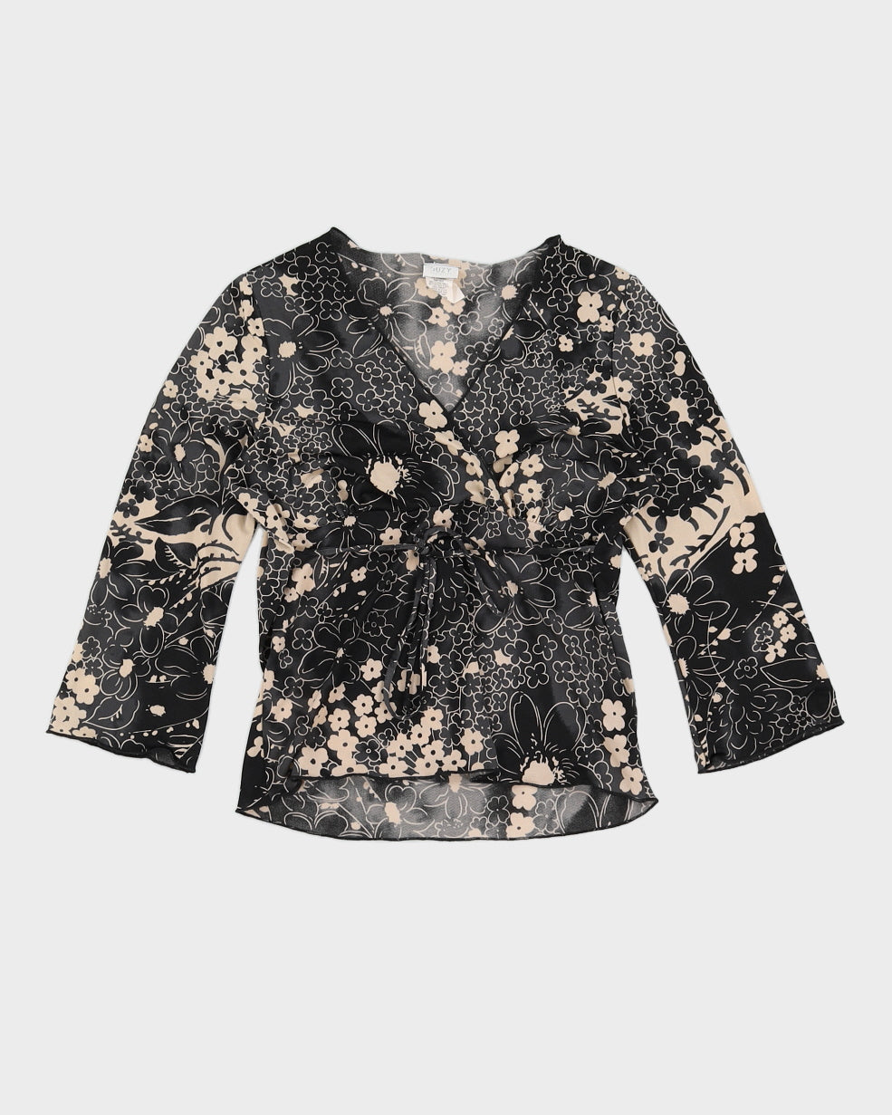 Y2K 00s Suzy Shier Floral Top With Waist Tie - M/L