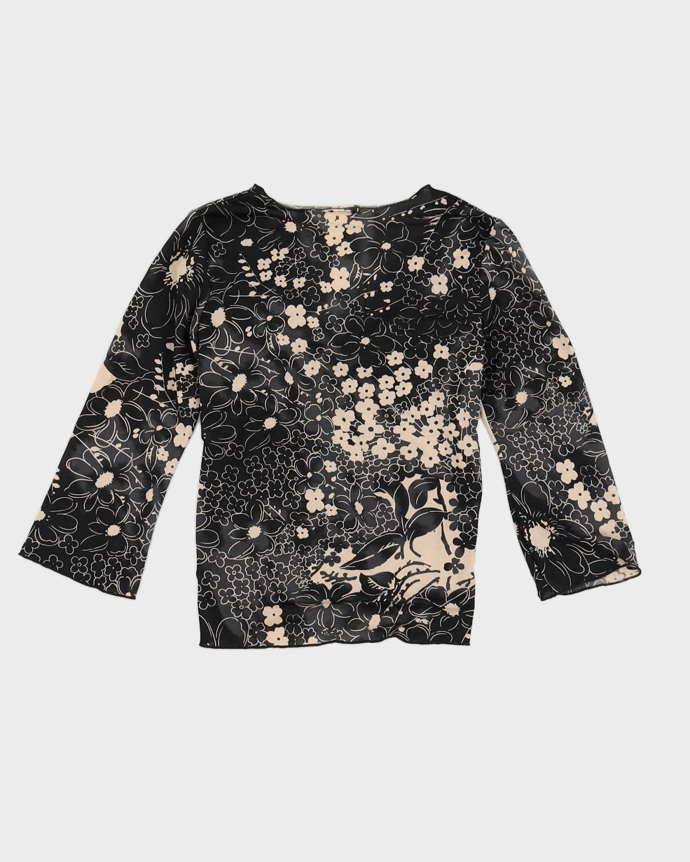 Y2K 00s Suzy Shier Floral Top With Waist Tie - M/L