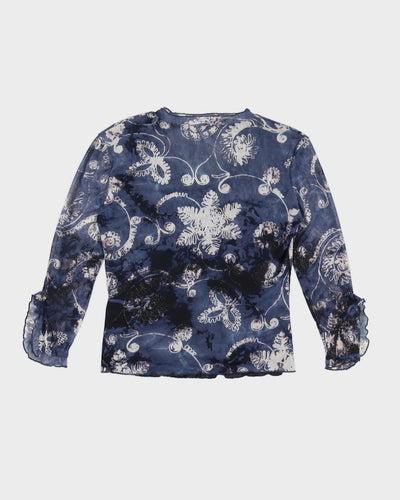 Y2K 00s Gilmour Blue Glittery Mesh Style Top - M/L