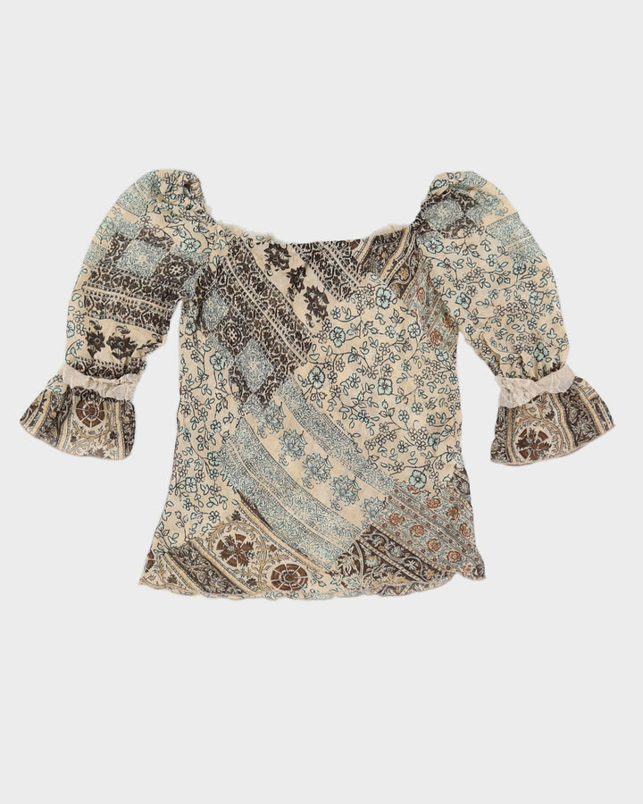 Vintage 90s Bhatti Paris Floral Silk Top - S