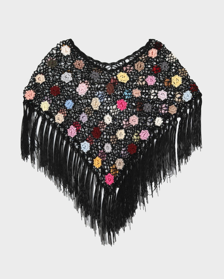 Y2K 00s Black Crochet Poncho Top - S