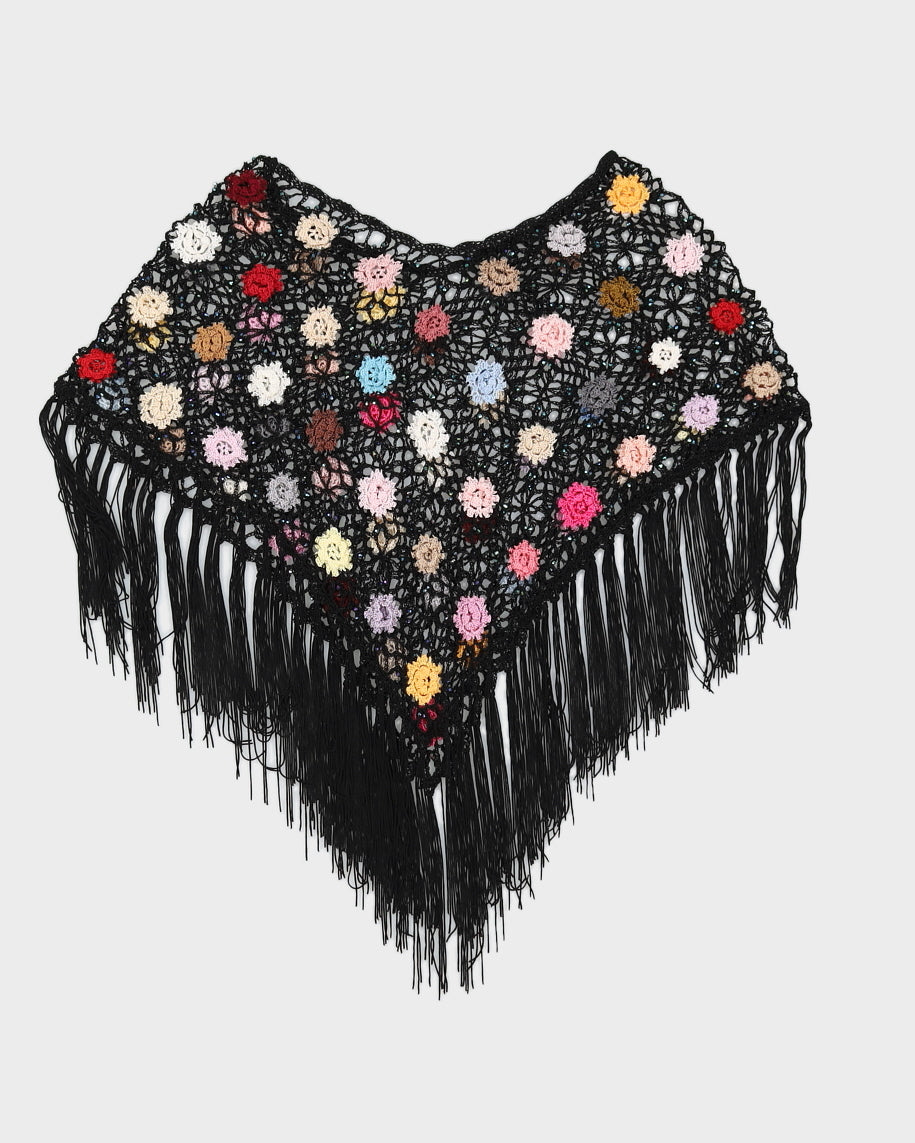 Y2K 00s Black Crochet Poncho Top - S