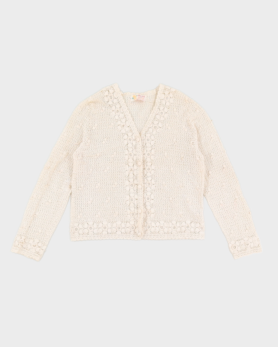 Vintage 70s Cream Crochet Cardigan - S/M