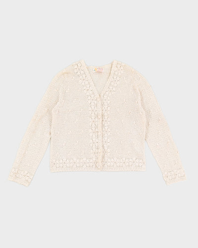 Vintage 70s Cream Crochet Cardigan - S/M