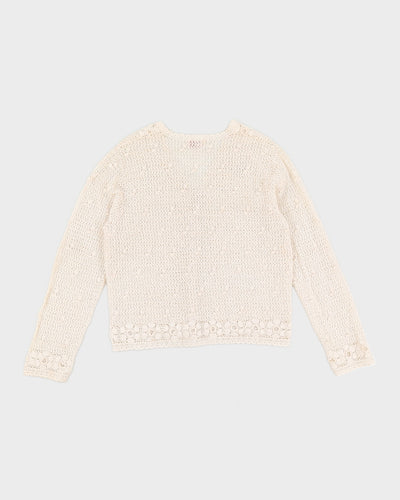 Vintage 70s Cream Crochet Cardigan - S/M